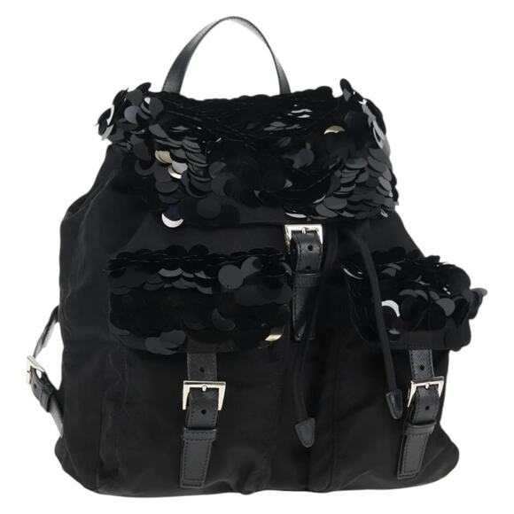 PRADA Sequin Backpack Nylon Black Silver - Picture 1 of 13